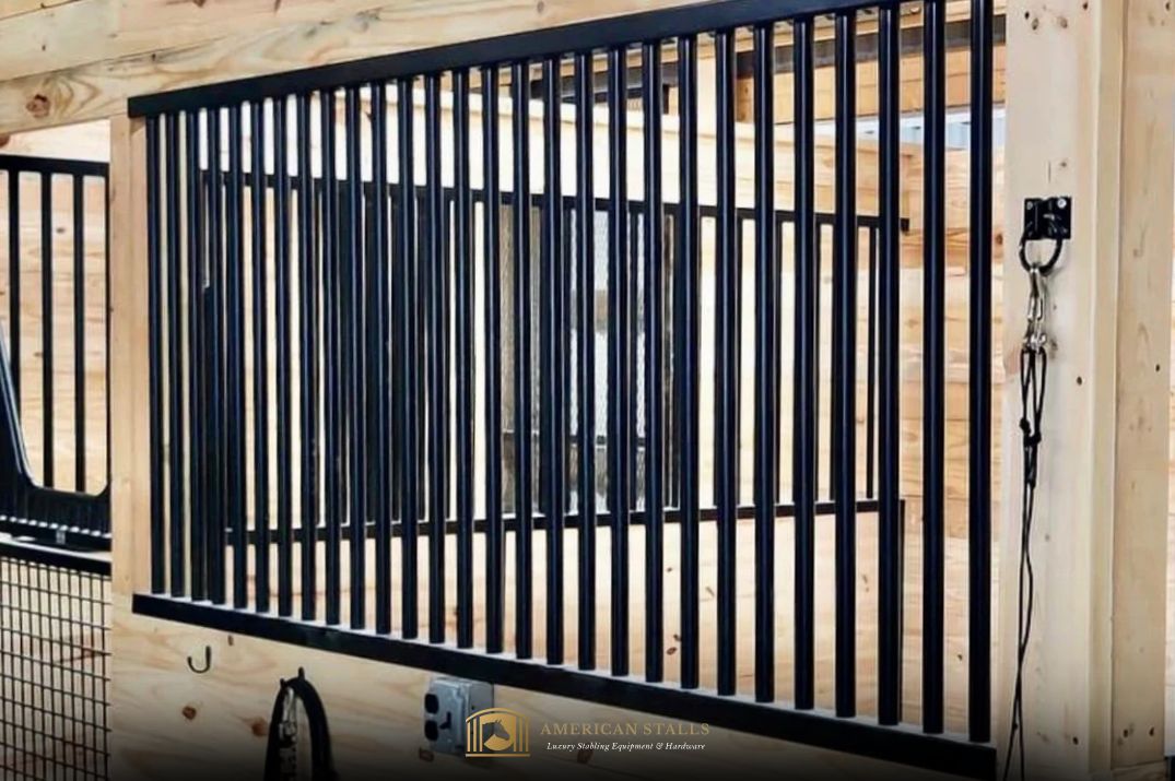 Grilled partitions. Sliding Horse Stall fronts.