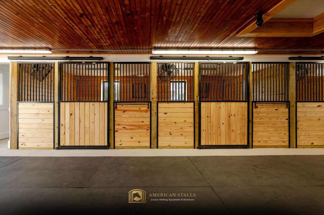 Sliding Horse Stall Door with Grill Top and Vertical Lumber In-Fill Bottom. Added Wall Stiffeners also known as “wall braces”