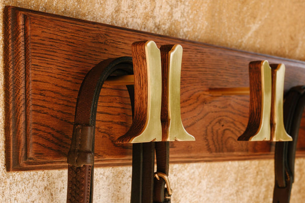Jefferson Boot Bridle Rack | Carved Walnut Bridle Rack - American Stalls